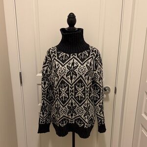 Dark Grey and White Turtleneck Sweater